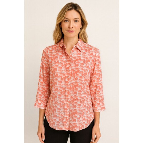Vintage New w Tags Doncaster Salmon & White Cotton Silk Button-Up Blouse Sz 8 - Picture 1 of 8